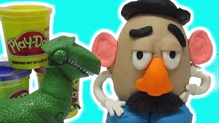 MR POTATO HEAD Toy Story PlayDoh Surprise Egg Tutorial with Rex [upl. by Kalinda294]