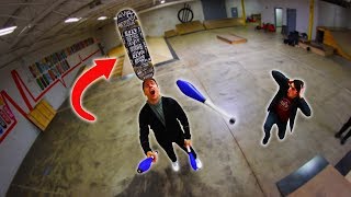 INSANE JUGGLING SKATE TRICKS Pro Juggler [upl. by Brainard105]