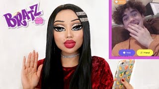 BRATZ DOLL Makeup Challenge Strangers REACT [upl. by Trin103]