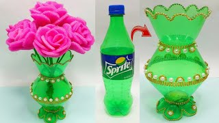 Plastic bottle vase Craft ideaDiy new Design bottle flower vaseFoam se Guldasta banane ki vidhi [upl. by Gerg]