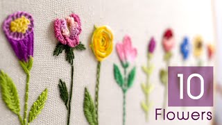 HAND EMBROIDERY FOR BEGINNERS 10 Types of Flowers [upl. by Hembree]