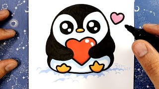 KAWAII PINGUIN MIT LOVELY HERZ SELBER ZEICHNEN  COPYRIGHTED IMAGE [upl. by Ilek]