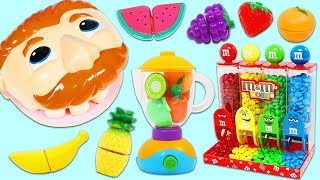 Feeding Mr Play Doh Head Fruit Slime Smoothies Using Kitchen Toy Blender [upl. by Idnahc23]